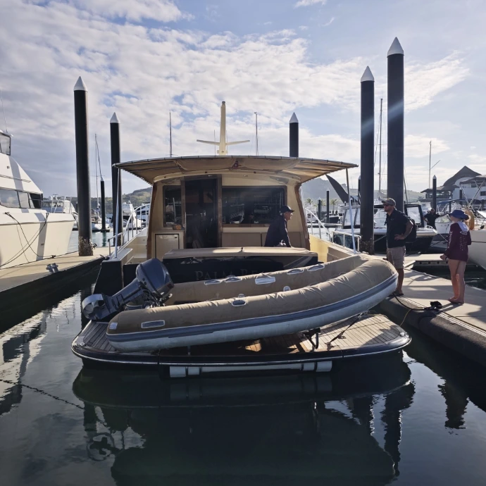 EV Motor on Tender of large boat at Hamilton Island Marina